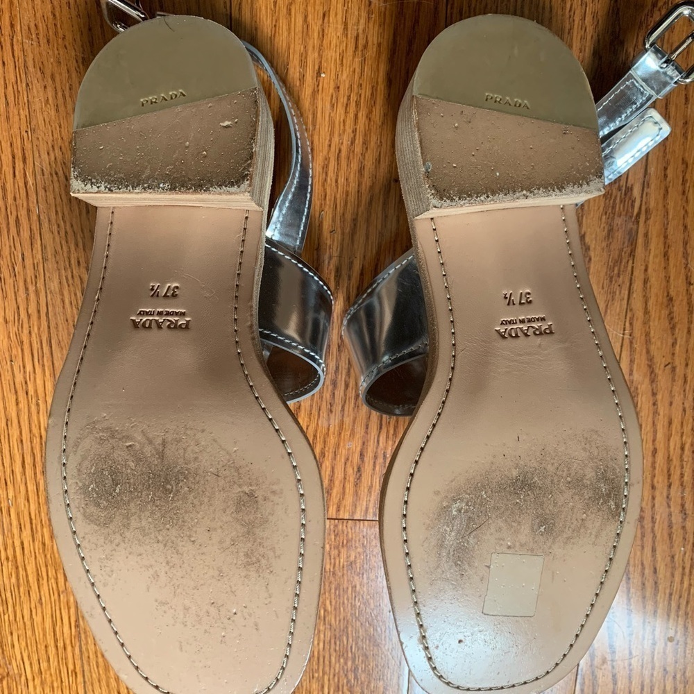 PRADA silver patent leather double banded metallic sandals sz 7 - Picture 12 of 12